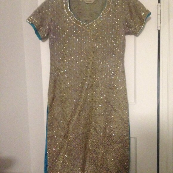 Womens gold/teal east indian three piece outfit sm - Picture 6 of 10